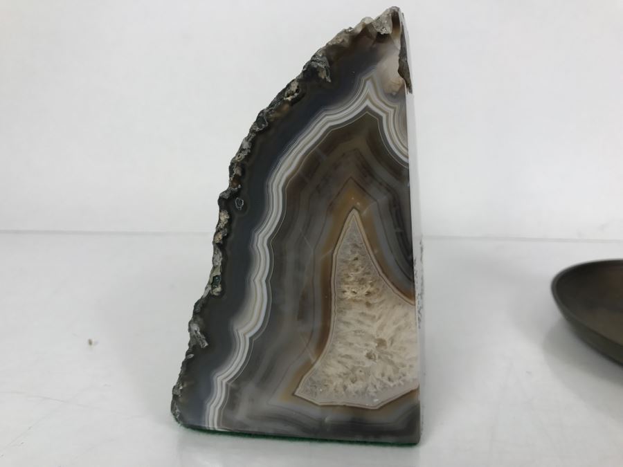 Vintage Brass Candleholder Made In Sweden And Polished Natural Geode Bookends [Photo 12]