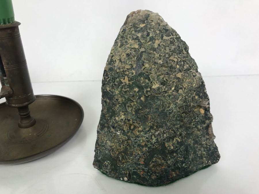 Vintage Brass Candleholder Made In Sweden And Polished Natural Geode Bookends [Photo 9]