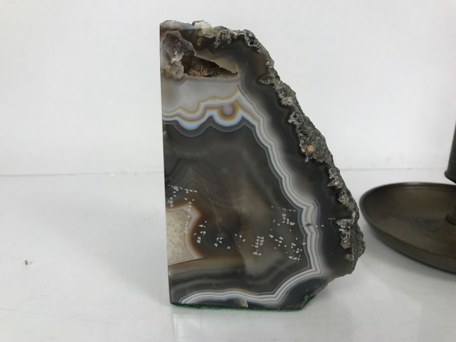 Vintage Brass Candleholder Made In Sweden And Polished Natural Geode Bookends [Photo 13]