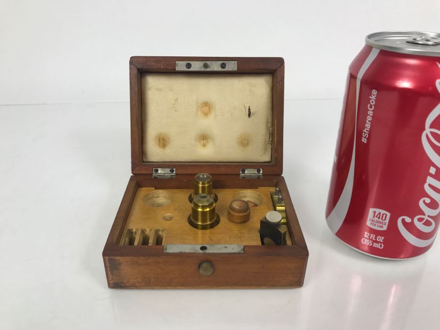 Wooden Box With Antique Brass SEIBERT Objective Lenses No III And No. V For Microscope And Other Items [Photo 2]
