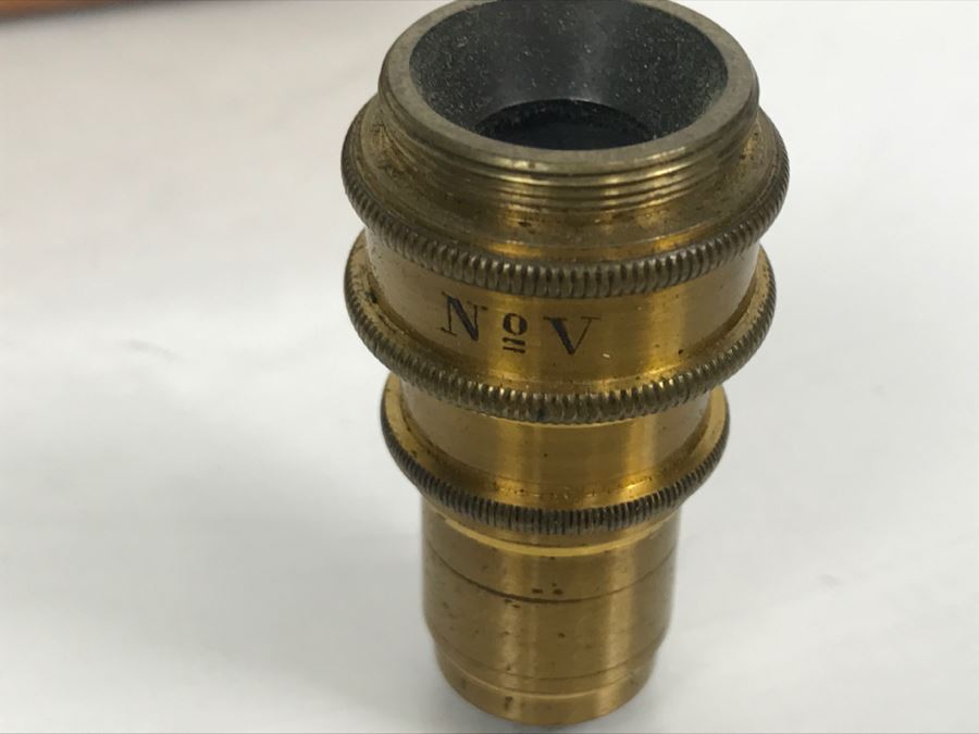 Wooden Box With Antique Brass SEIBERT Objective Lenses No III And No. V For Microscope And Other Items [Photo 9]