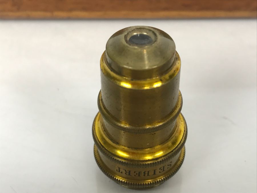 Wooden Box With Antique Brass SEIBERT Objective Lenses No III And No. V For Microscope And Other Items [Photo 5]
