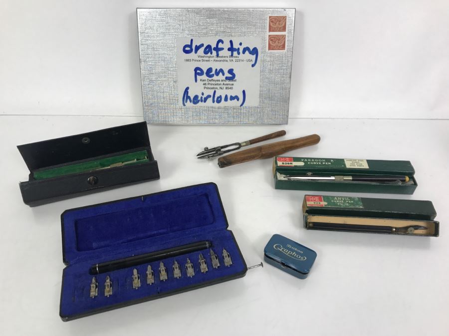 Various Heirloom Drafting Pens Pelikan Graphos Germany K&E Anvil Curve Pen K&E Paragon 'R' Curve Pen Tacro Inc Germany From Princeton PhD Geologist Kenneth Deffeyes See All Photos [Photo 1]