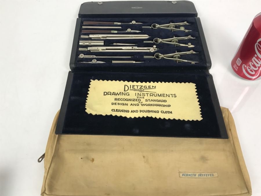 Vintage DIETZGEN Drawing Drafting Instruments In Original Case Princeton PhD Geologist Kenneth Deffeyes
