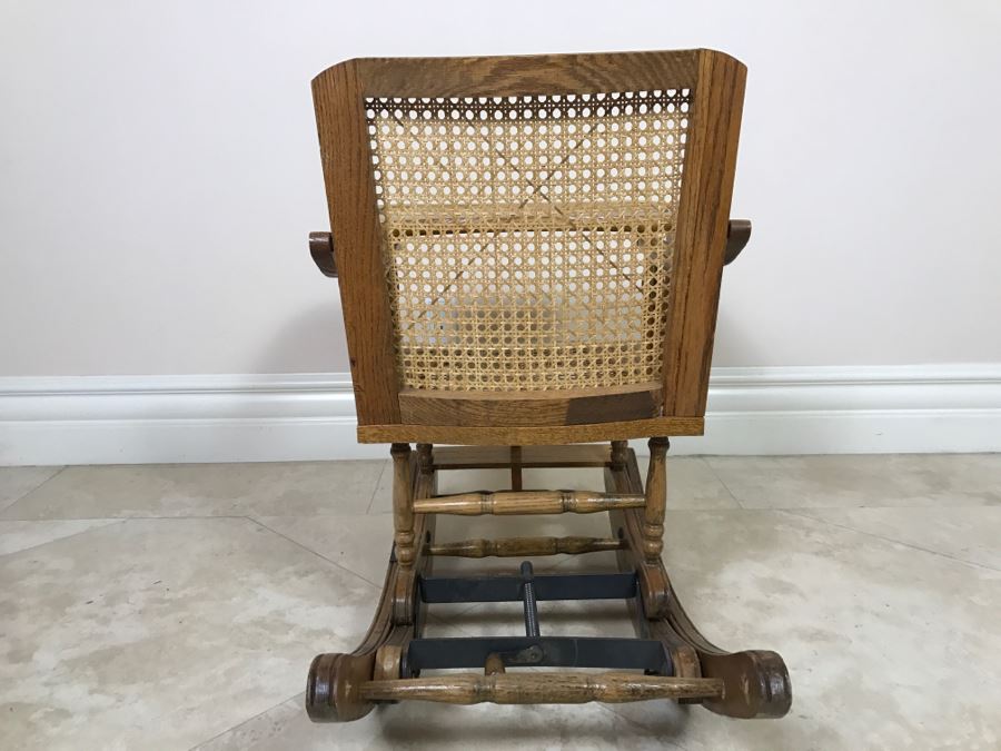 Antique Child's Cane Rocking Chair With Food Tray