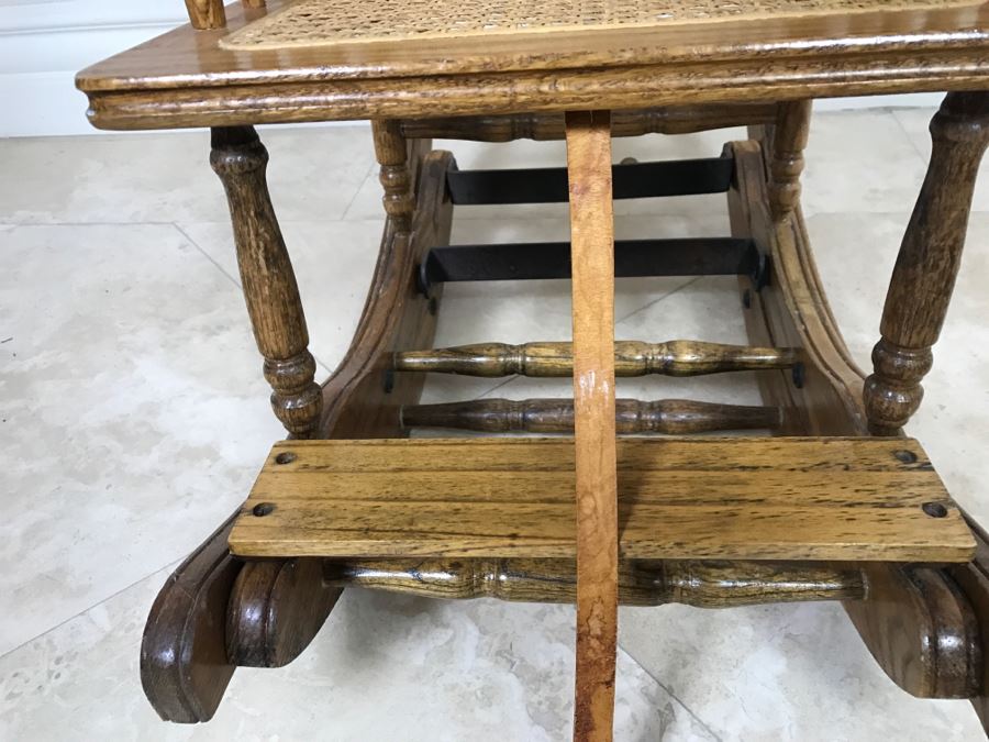 Antique Child's Cane Rocking Chair With Food Tray [Photo 9]