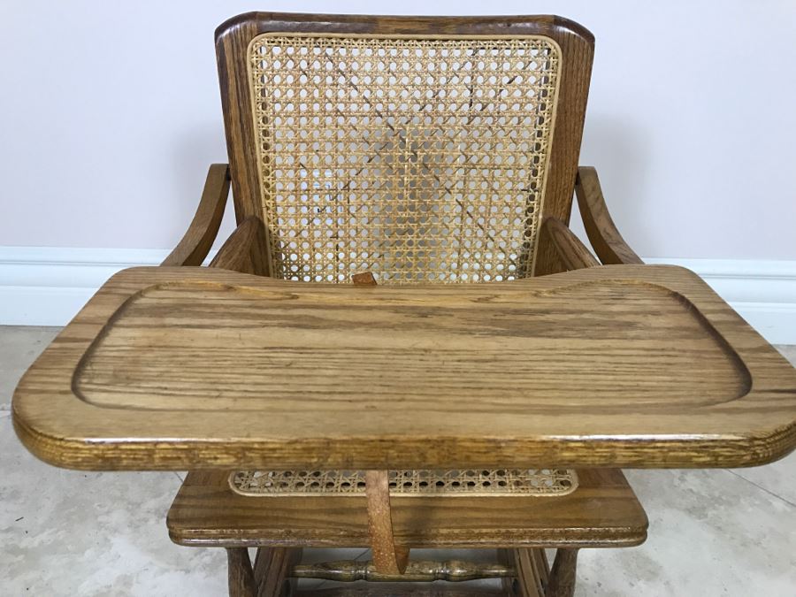 Antique Child's Cane Rocking Chair With Food Tray [Photo 7]