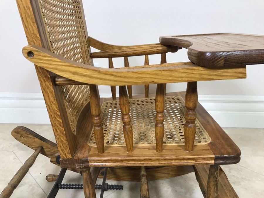 Antique Child's Cane Rocking Chair With Food Tray [Photo 10]