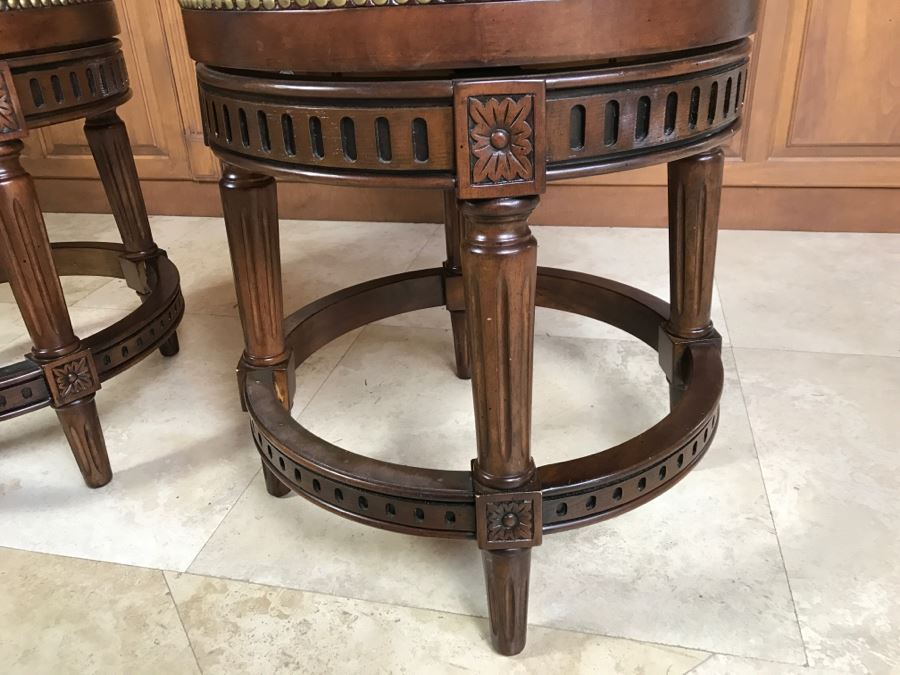 Pair Of Frontgate Wooden Swivel Counter-Height Bar Stools [Photo 6]