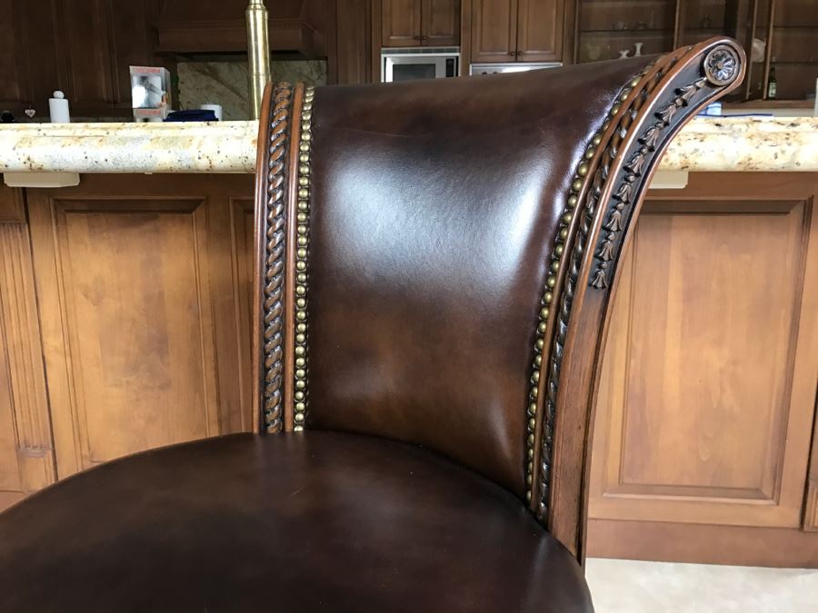 Pair Of Frontgate Wooden Swivel CounterHeight Bar Stools