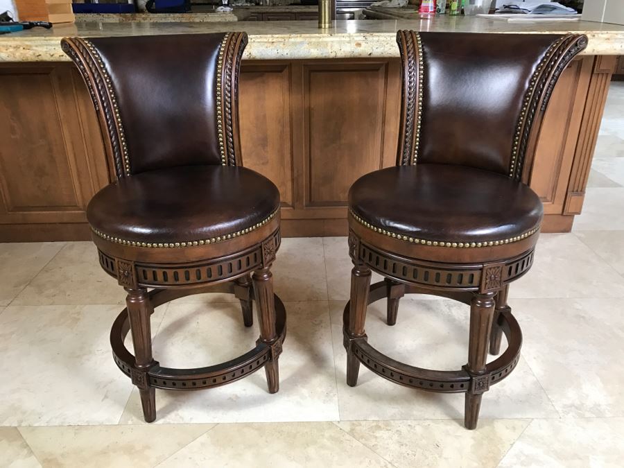 Pair Of Frontgate Wooden Swivel Counter-Height Bar Stools [Photo 1]