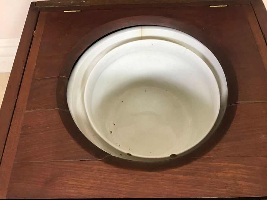 Antique Commode Chair Table - Top Needs Cushion And One Leg Needs Reinforcement - See Photos [Photo 7]