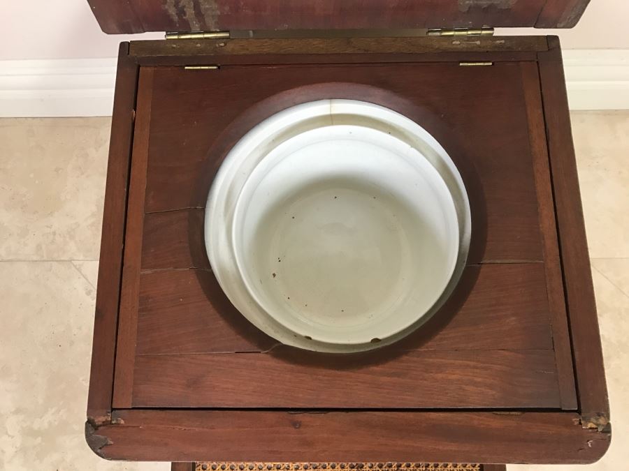 Antique Commode Chair Table - Top Needs Cushion And One Leg Needs Reinforcement - See Photos [Photo 6]
