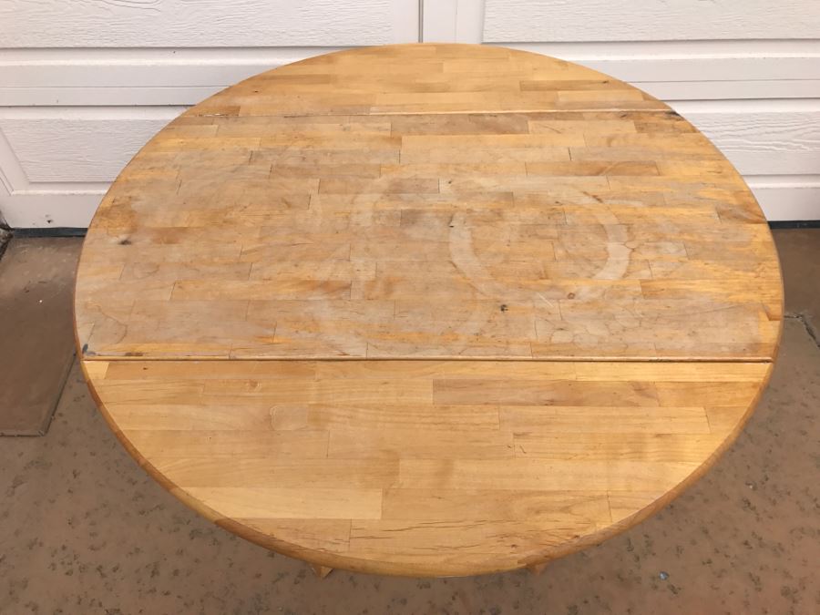 Butcher Block Style Drop Leaf Pedestal Table [Photo 7]