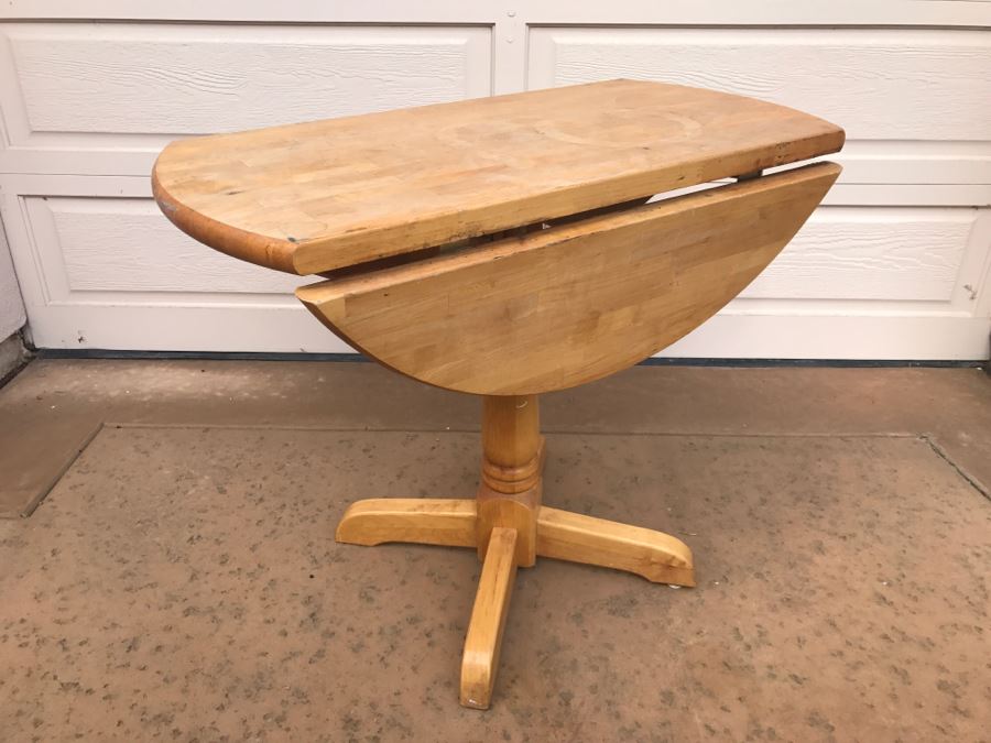 Butcher Block Style Drop Leaf Pedestal Table [Photo 1]