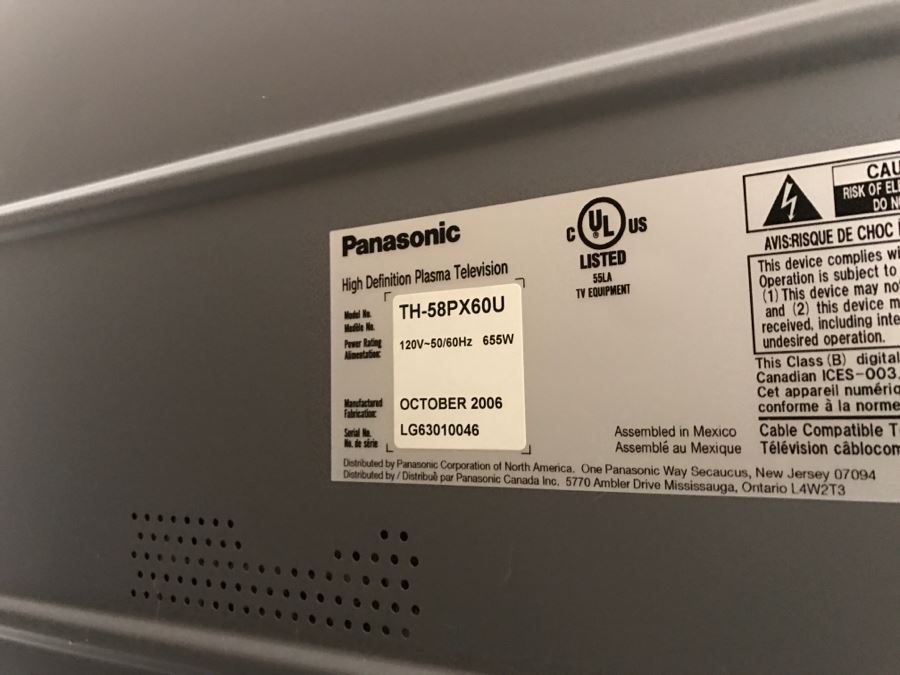 Panasonic High Definition Plasma Television Model TH-58PX60U 58' With Remote [Photo 11]