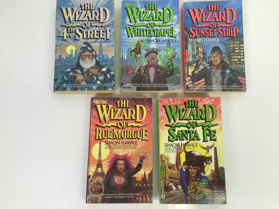 Signed Set Of (5) First Printing Paperback Books The Wizard Series By Simon Hawke (Each Book Signed)
