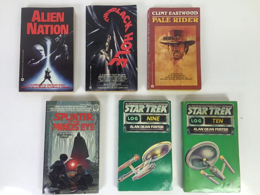 Signed Set Of (6) Paperback Books By Alan Dean Foster: The Black Hole, Pale Rider, Star Wars, Star Trek (Each Book Signed)