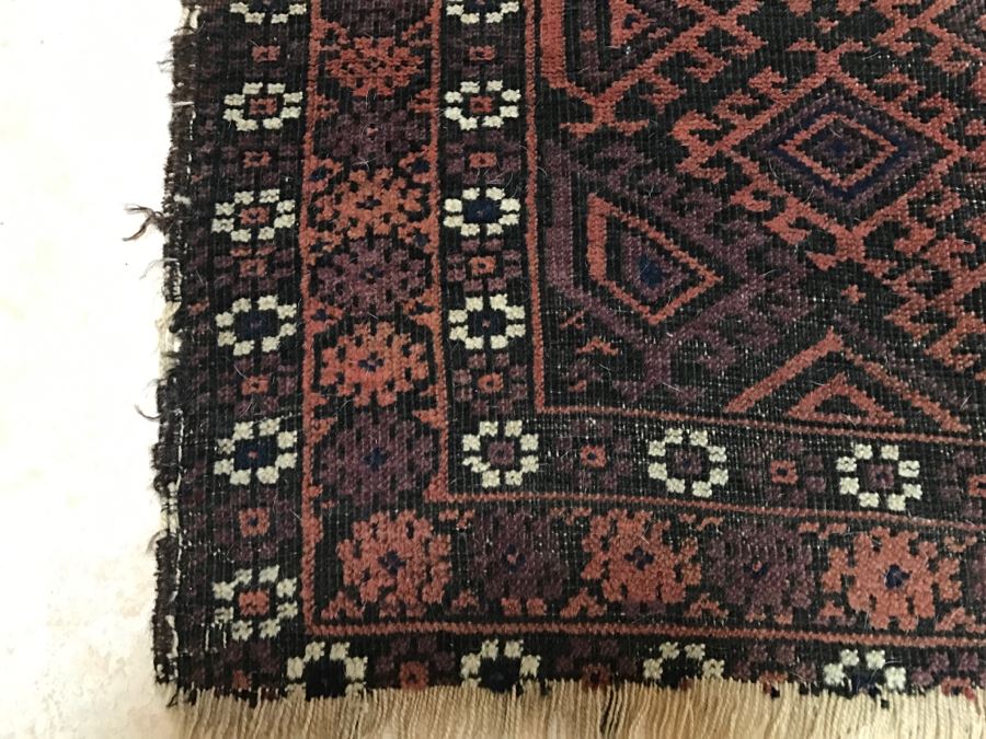 Antique Persian Tribal Rug Hand Knotted Wool Area Rug Measures 4'8' X 2'11' [Photo 4]
