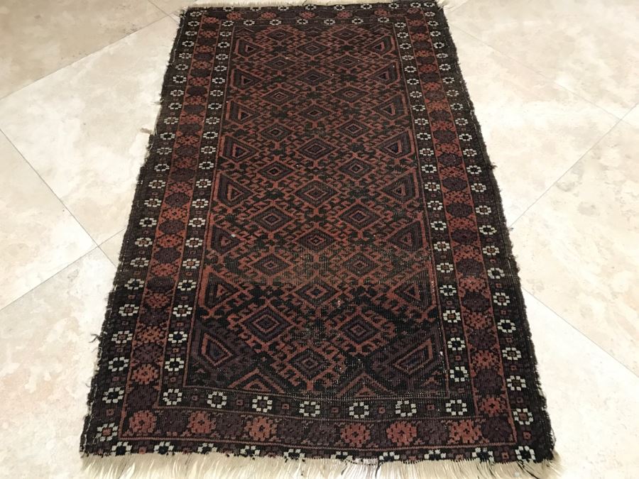 Antique Persian Tribal Rug Hand Knotted Wool Area Rug Measures 4'8' X 2'11' [Photo 3]