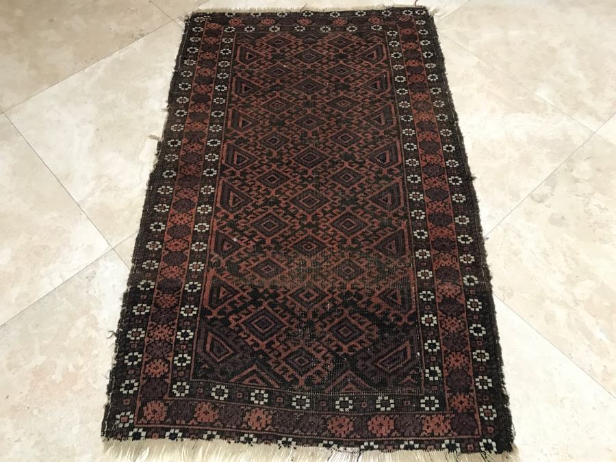 Antique Persian Tribal Rug Hand Knotted Wool Area Rug Measures 4'8' X 2'11' [Photo 13]
