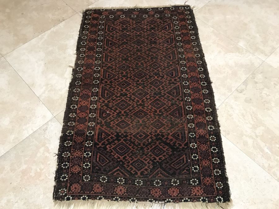 Antique Persian Tribal Rug Hand Knotted Wool Area Rug Measures 4'8' X 2'11' [Photo 2]