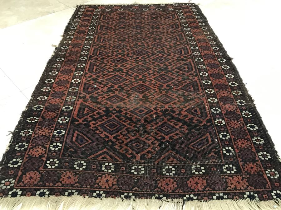 Antique Persian Tribal Rug Hand Knotted Wool Area Rug Measures 4'8' X 2'11' [Photo 1]