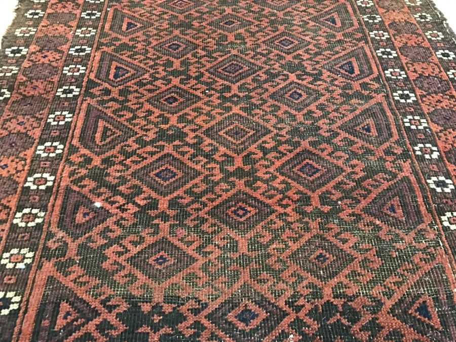 Antique Persian Tribal Rug Hand Knotted Wool Area Rug Measures 4'8' X 2'11' [Photo 8]