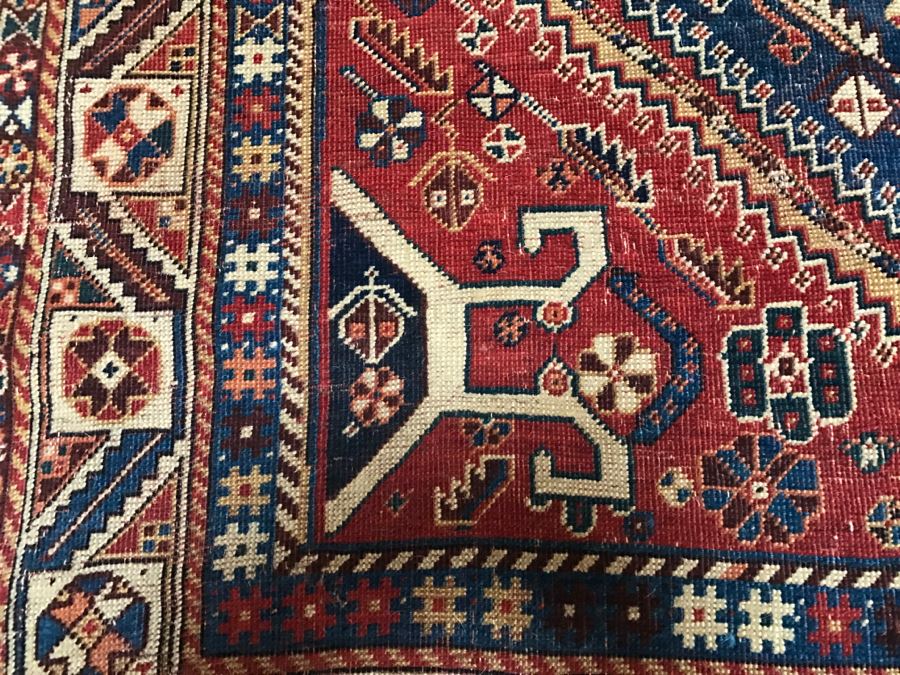 Antique Persian Tribal Rug Hand Knotted Wool Area Rug Appears To Have Been Cut Down - Note Hole In Rug In Photos [Photo 6]