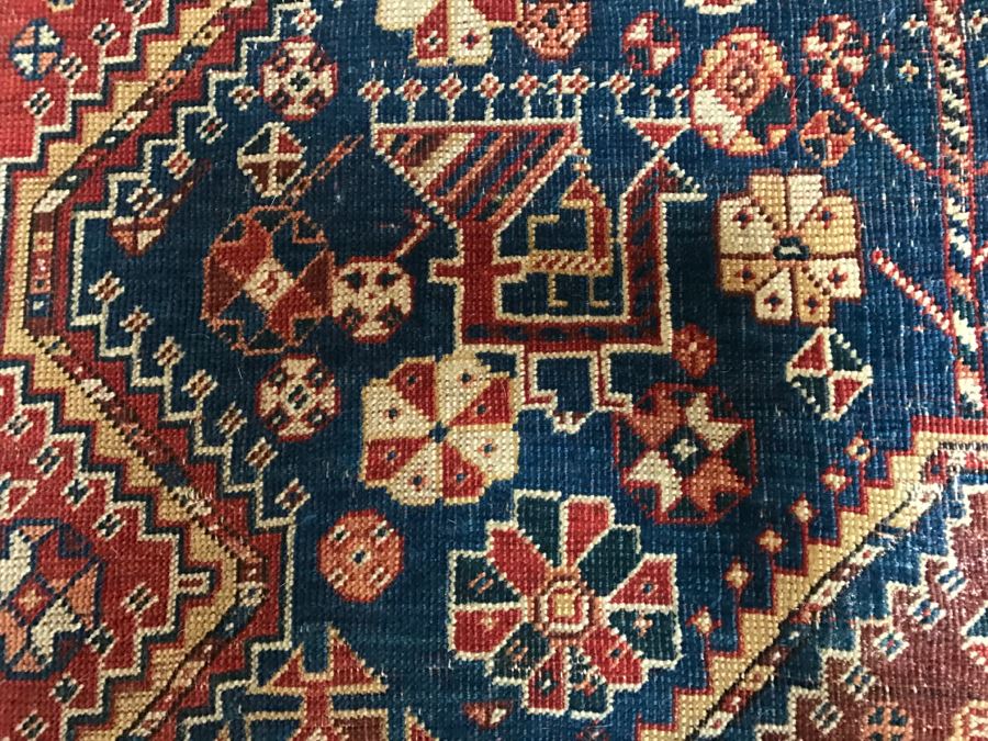 Antique Persian Tribal Rug Hand Knotted Wool Area Rug Appears To Have Been Cut Down - Note Hole In Rug In Photos [Photo 19]