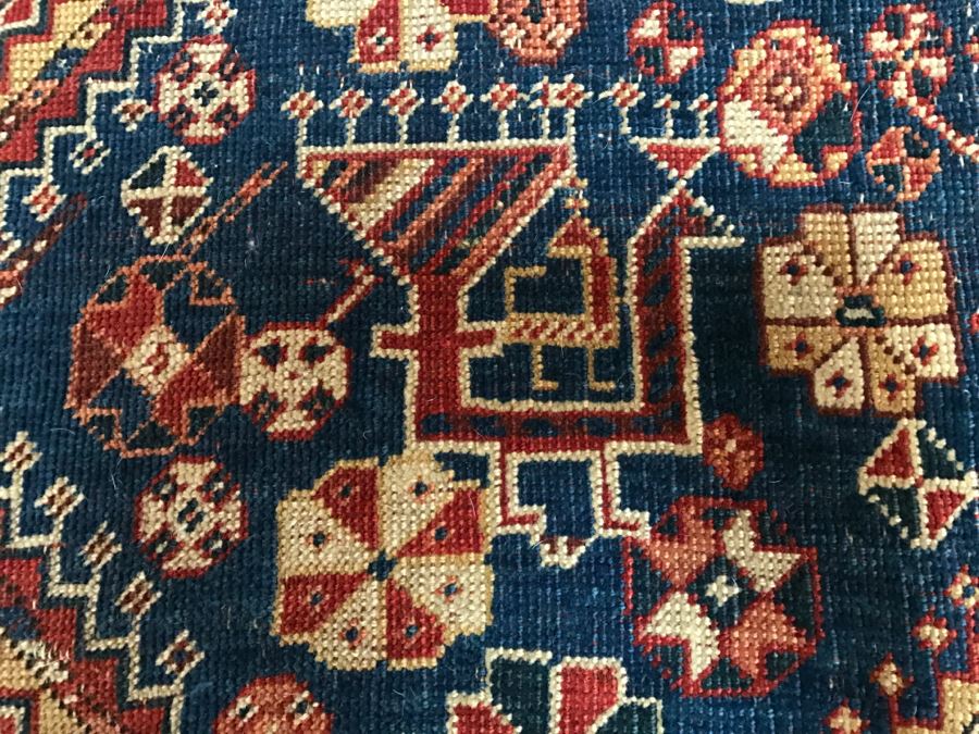 Antique Persian Tribal Rug Hand Knotted Wool Area Rug Appears To Have Been Cut Down - Note Hole In Rug In Photos [Photo 20]