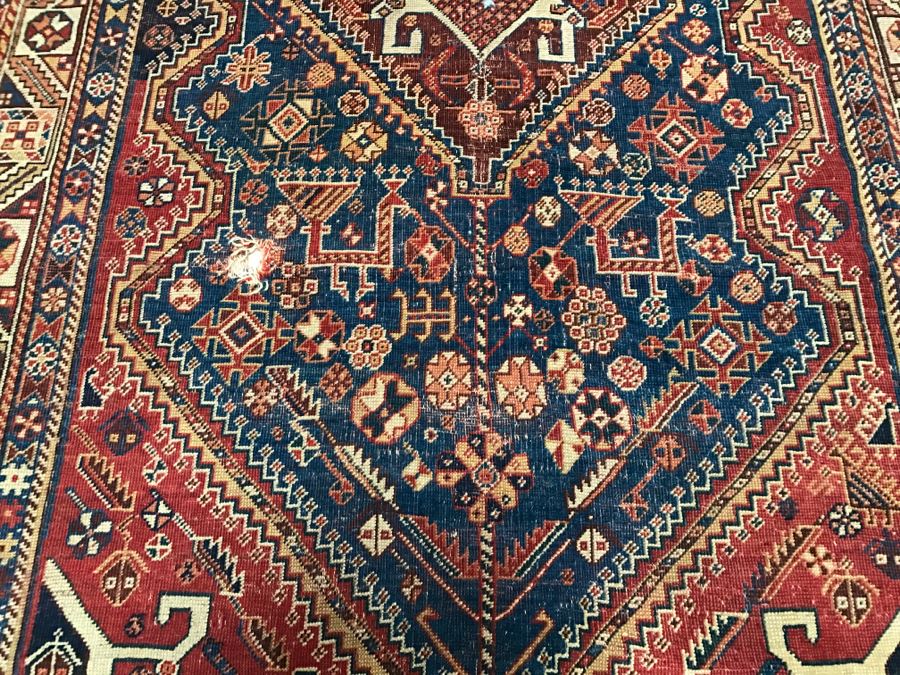 Antique Persian Tribal Rug Hand Knotted Wool Area Rug Appears To Have Been Cut Down - Note Hole In Rug In Photos [Photo 9]