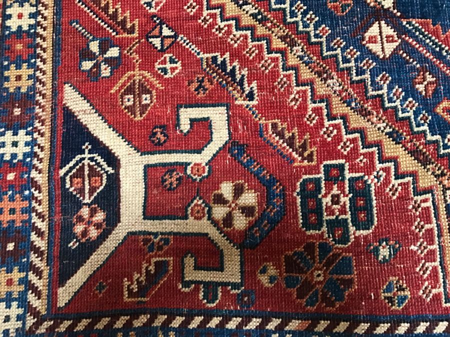 Antique Persian Tribal Rug Hand Knotted Wool Area Rug Appears To Have Been Cut Down - Note Hole In Rug In Photos [Photo 7]