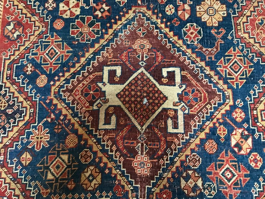 Antique Persian Tribal Rug Hand Knotted Wool Area Rug Appears To Have Been Cut Down - Note Hole In Rug In Photos [Photo 15]
