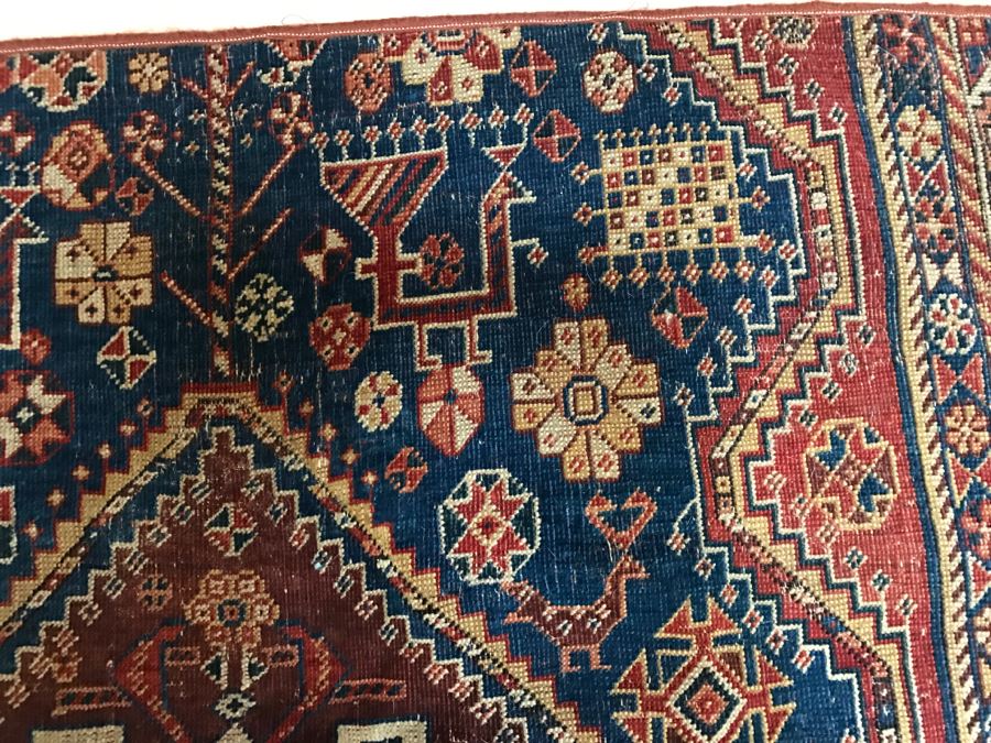 Antique Persian Tribal Rug Hand Knotted Wool Area Rug Appears To Have Been Cut Down - Note Hole In Rug In Photos [Photo 21]