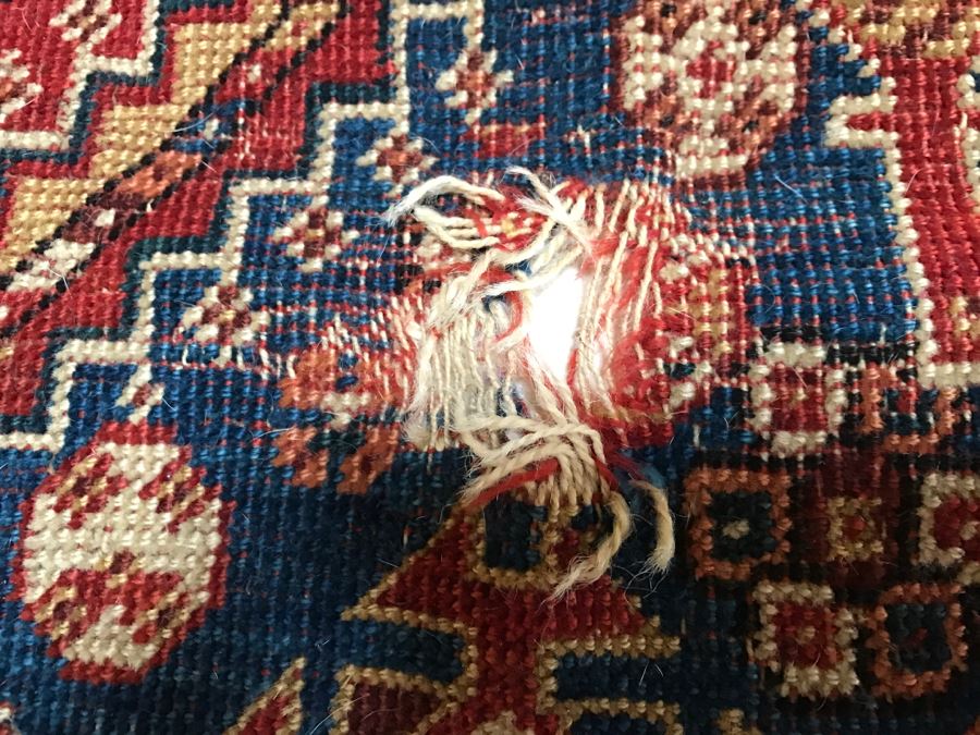 Antique Persian Tribal Rug Hand Knotted Wool Area Rug Appears To Have Been Cut Down - Note Hole In Rug In Photos [Photo 12]