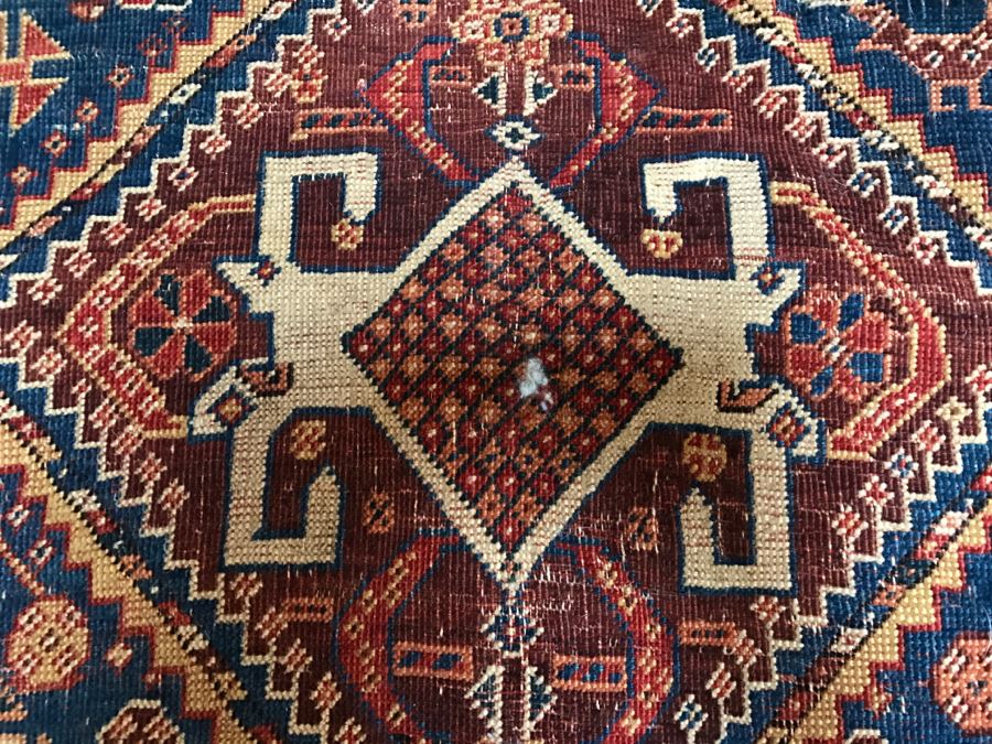 Antique Persian Tribal Rug Hand Knotted Wool Area Rug Appears To Have Been Cut Down - Note Hole In Rug In Photos [Photo 16]