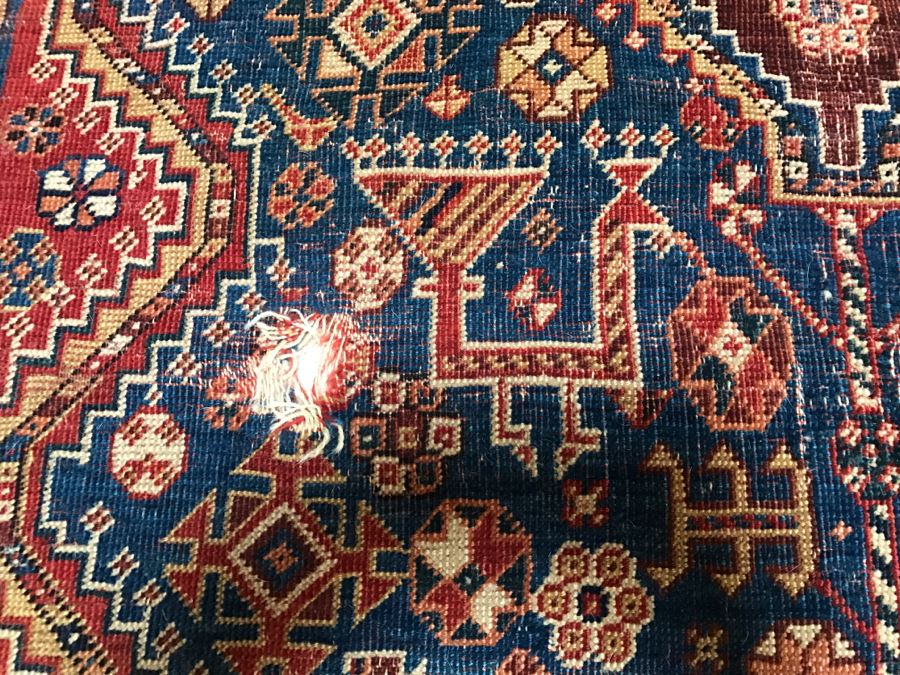 Antique Persian Tribal Rug Hand Knotted Wool Area Rug Appears To Have Been Cut Down - Note Hole In Rug In Photos [Photo 11]