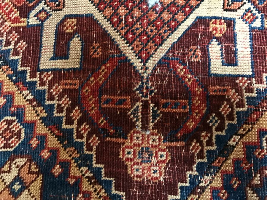 Antique Persian Tribal Rug Hand Knotted Wool Area Rug Appears To Have Been Cut Down - Note Hole In Rug In Photos [Photo 17]