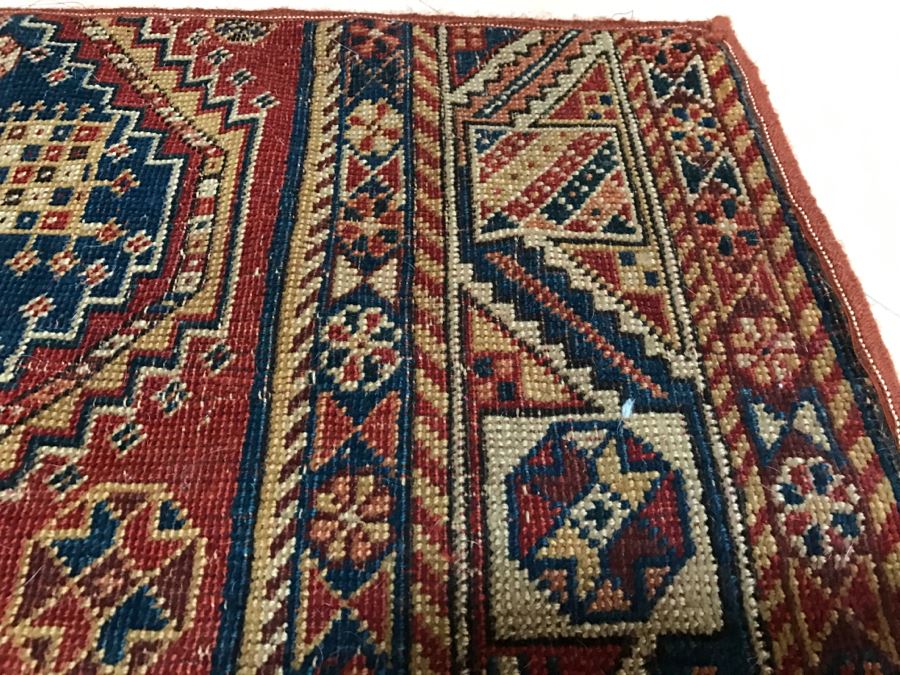 Antique Persian Tribal Rug Hand Knotted Wool Area Rug Appears To Have Been Cut Down - Note Hole In Rug In Photos [Photo 22]