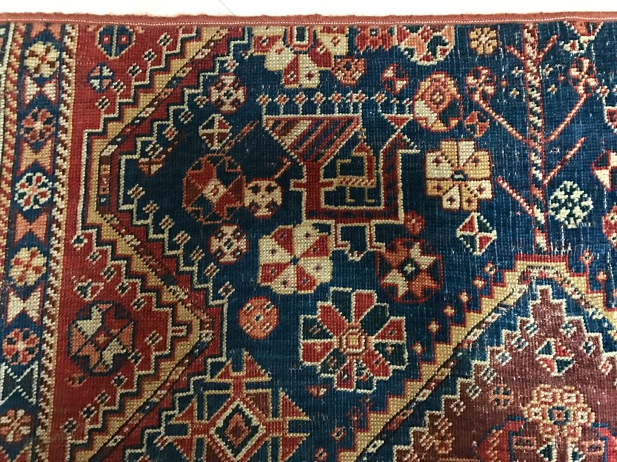 Antique Persian Tribal Rug Hand Knotted Wool Area Rug Appears To Have Been Cut Down - Note Hole In Rug In Photos [Photo 18]