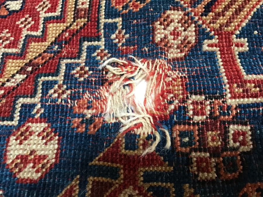 Antique Persian Tribal Rug Hand Knotted Wool Area Rug Appears To Have Been Cut Down - Note Hole In Rug In Photos [Photo 10]