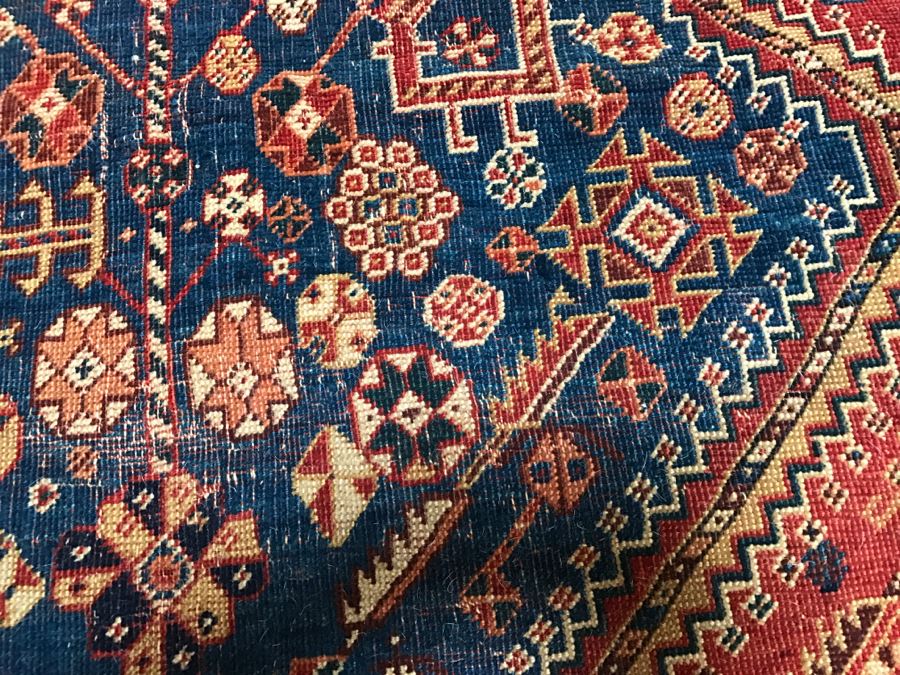 Antique Persian Tribal Rug Hand Knotted Wool Area Rug Appears To Have Been Cut Down - Note Hole In Rug In Photos [Photo 14]