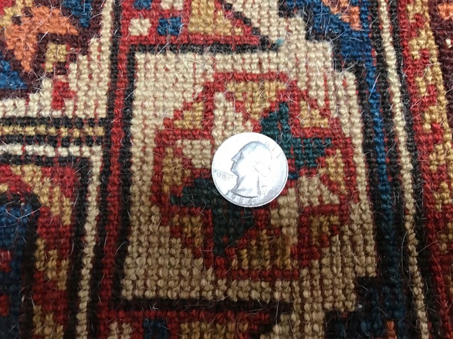 Antique Persian Tribal Rug Hand Knotted Wool Area Rug Appears To Have Been Cut Down - Note Hole In Rug In Photos [Photo 25]