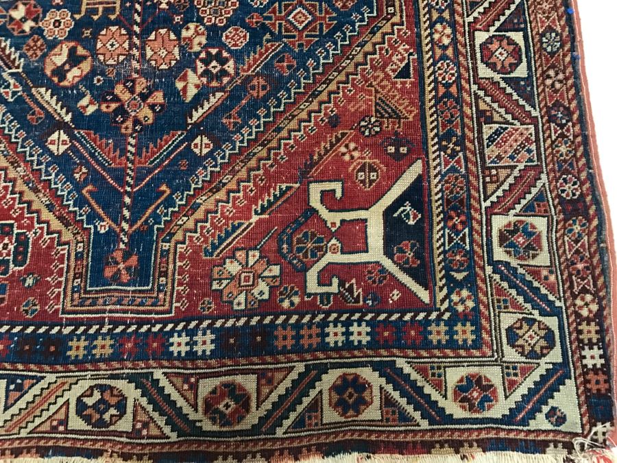 Antique Persian Tribal Rug Hand Knotted Wool Area Rug Appears To Have Been Cut Down - Note Hole In Rug In Photos [Photo 8]