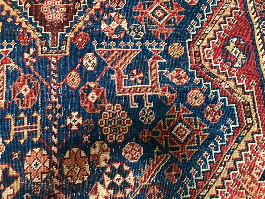 Antique Persian Tribal Rug Hand Knotted Wool Area Rug Appears To Have Been Cut Down - Note Hole In Rug In Photos [Photo 13]