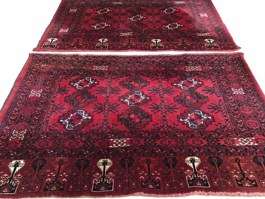 Pair Of Vintage Persian Tribal Large Flour Salt Bags Hand Knotted Wool Area Rugs Very Heavy Each Measures 5' X 3'3' [Photo 4]