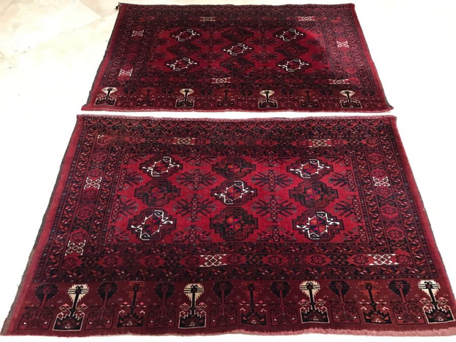 Pair Of Vintage Persian Tribal Large Flour Salt Bags Hand Knotted Wool Area Rugs Very Heavy Each Measures 5' X 3'3' [Photo 2]