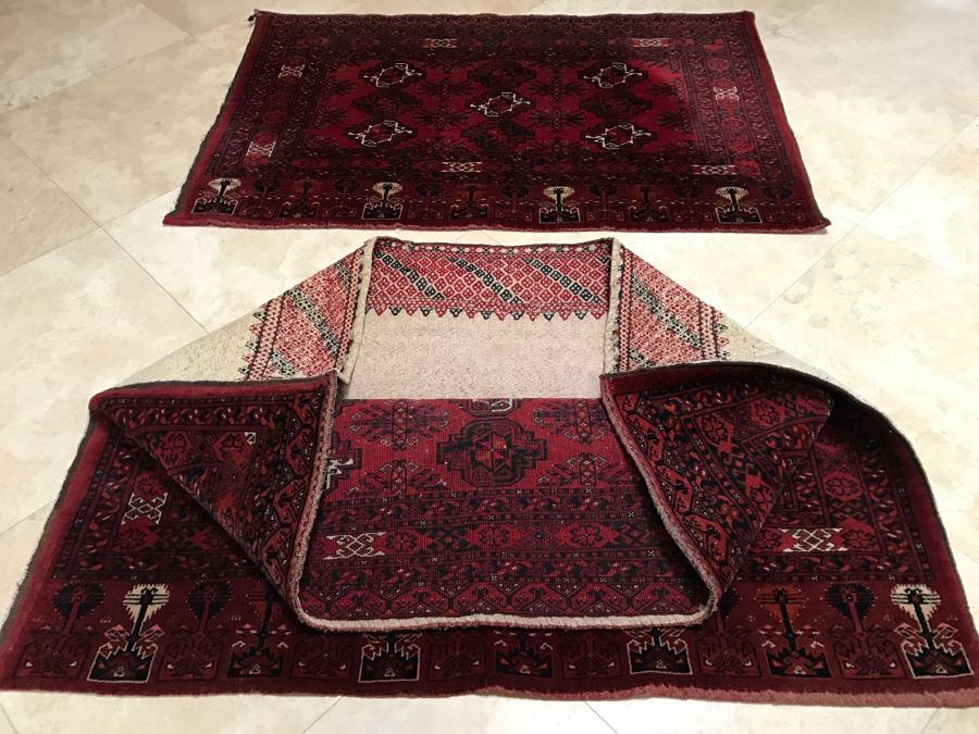Pair Of Vintage Persian Tribal Large Flour Salt Bags Hand Knotted Wool Area Rugs Very Heavy Each Measures 5' X 3'3' [Photo 1]