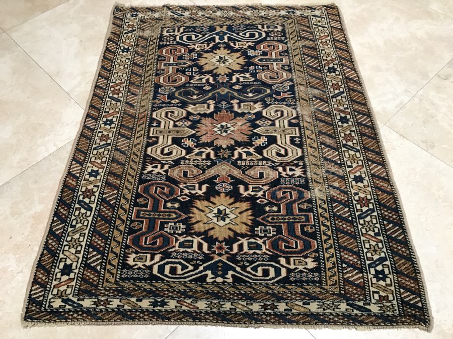 Antique Persian Tribal Rug Hand Knotted Wool Area Rug Measures 3'10' X 2'11' [Photo 1]